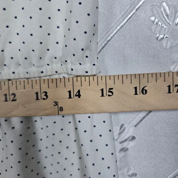 Vintage White Polka Dot Dress Short Sleeve Mock‎ Neck Elastic Waist Ruffle Trim - Picture 5 of 11